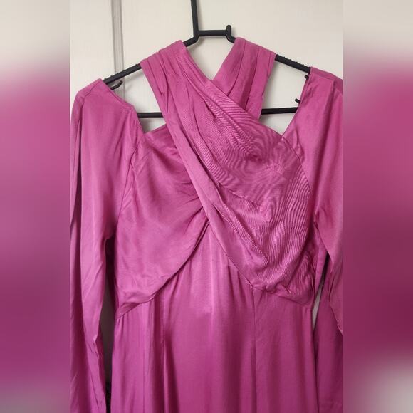 ASOS Satin Formal Pink Crisscross Halter long sleeve dress size 4 small - Picture 8 of 11